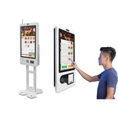주문 21.5 23.8 Inch Self Service Touch Screen Kiosk Restaurant Barcode Scanner Ticket Printer Android POS Wall Mounted Payment Kiosk online manufacture