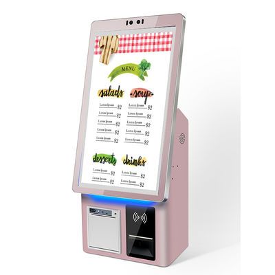 주문 Self Service 21.5 Inch Terminal Kiosk 80mm Printer Barcode Reader POS Bracket Touch Screen Payment Kiosk With Desktop Base online manufacture