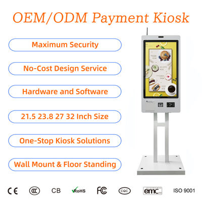 주문 21.5 23.8 27 32 인치 월 마운트 셀프 서비스 주문 키오스크 레스토랑 터치 스크린 셀프 서비스 결제 터미널 NFC QR 코드 online manufacture